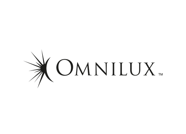 The Omnilux logo features black text with a radiating sunburst design on the left side.