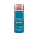 A teal ColoreScience Sunforgettable Enviroscreen Protection Face Shield Flex SPF 50 bottle with a rose gold cap.
