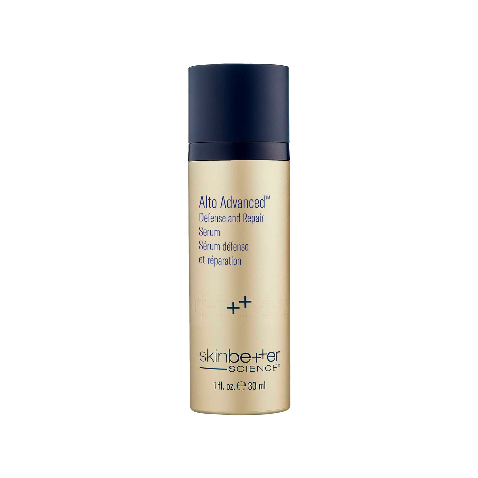 A 30ml bottle of Skin Better Alto Advanced Defense and Repair Serum with a dark blue cap.