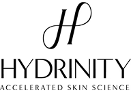 Hydrinity logo with stylized H above the words Hydrinity Accelerated Skin Science in black text.